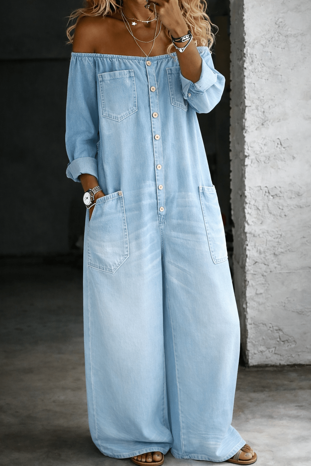 Luna | Mono con hombros descubiertos y mangas largas - VENZA BARCELONA