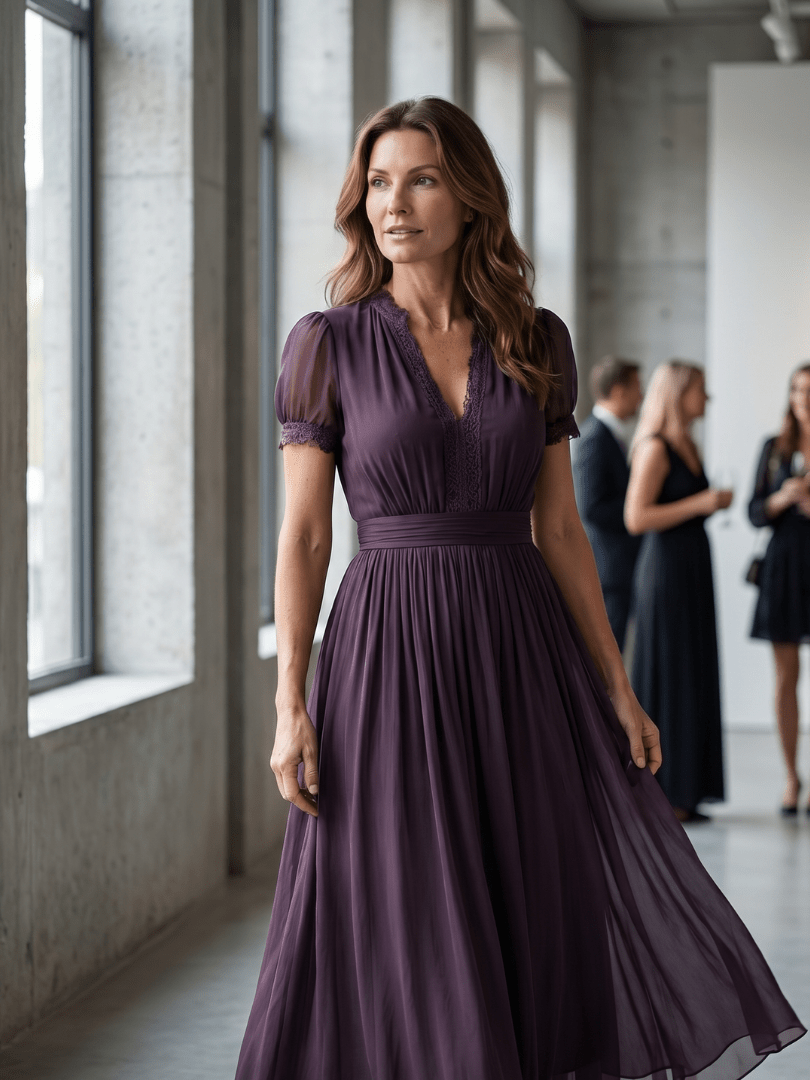 Salomé | Vestido largo con cintura fruncida y abertura gota - VENZA BARCELONA
