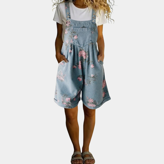 Adriana - Combinaison en denim floral avec toucher doux en coton et lavage vintage * Adriana - Mono floral con aire vaquero, tacto algodón y lavado vintage
