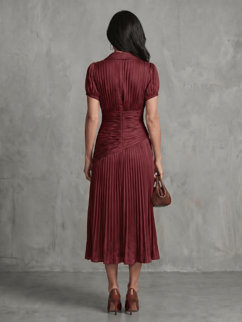 Aitana | Vestido midi a rayas con cintura plisada - VENZA BARCELONA