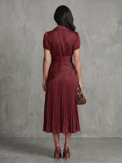 Aitana | Vestido midi a rayas con cintura plisada - VENZA BARCELONA