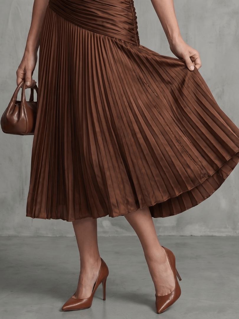 Aitana | Vestido midi a rayas con cintura plisada - VENZA BARCELONA