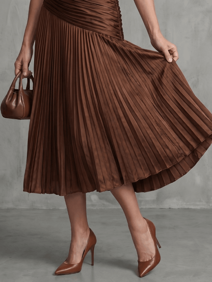 Aitana | Vestido midi a rayas con cintura plisada - VENZA BARCELONA