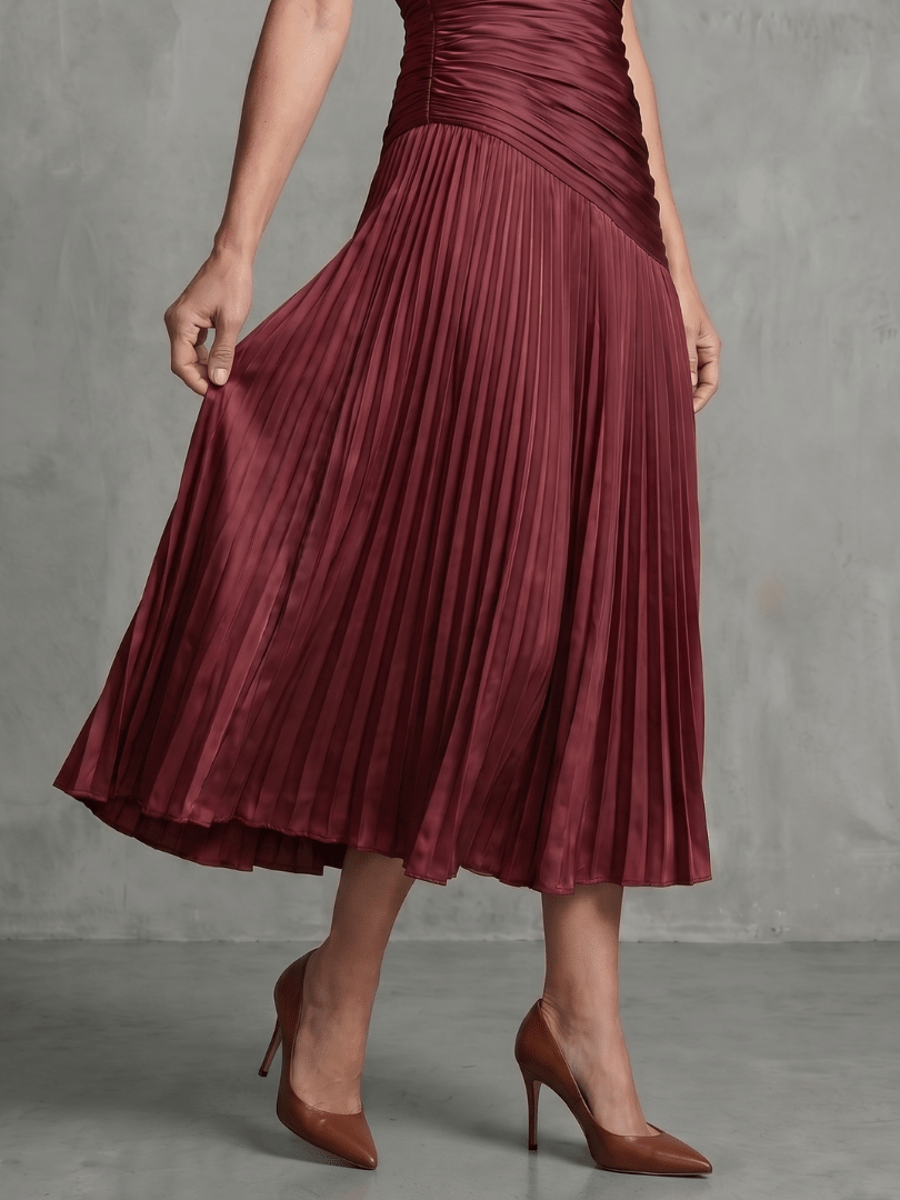 Aitana | Vestido midi a rayas con cintura plisada - VENZA BARCELONA