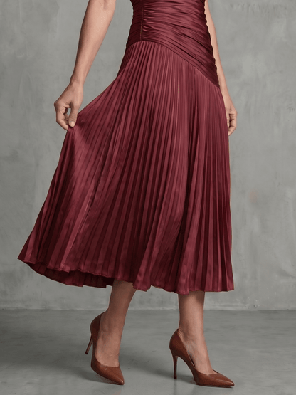 Aitana | Vestido midi a rayas con cintura plisada - VENZA BARCELONA
