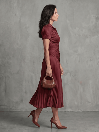 Aitana | Vestido midi a rayas con cintura plisada - VENZA BARCELONA
