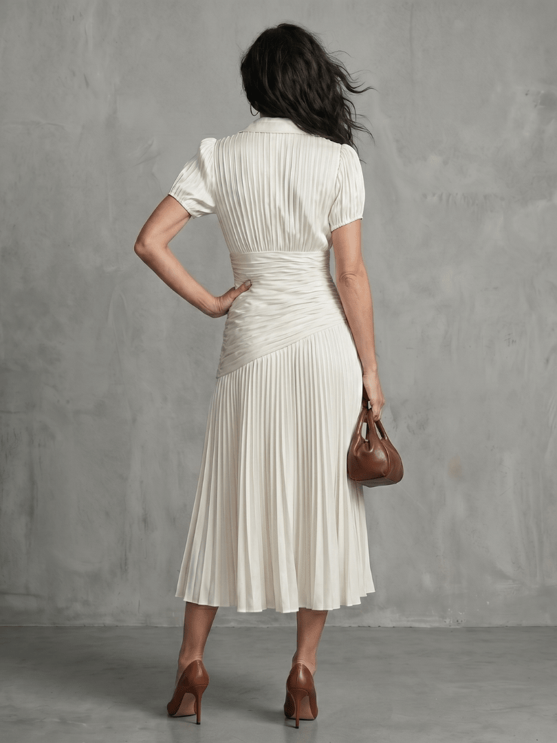 Aitana | Vestido midi a rayas con cintura plisada - VENZA BARCELONA