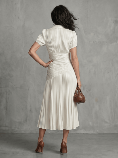 Aitana | Vestido midi a rayas con cintura plisada - VENZA BARCELONA