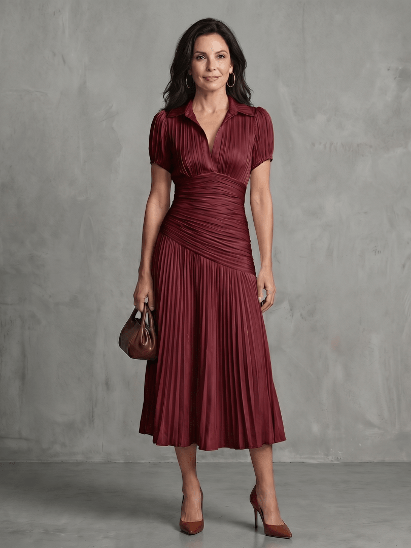 Aitana | Vestido midi a rayas con cintura plisada - VENZA BARCELONA