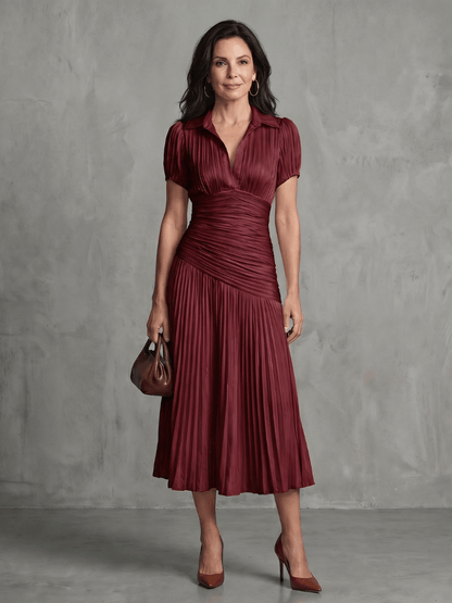 Aitana | Vestido midi a rayas con cintura plisada - VENZA BARCELONA