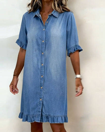 Artemis | Vestido vaquero cómodo con pliegues favorecedores - VENZA BARCELONA
