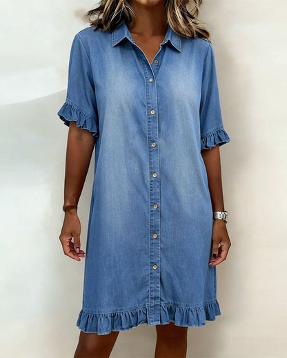 Artemis | Vestido vaquero cómodo con pliegues favorecedores - VENZA BARCELONA