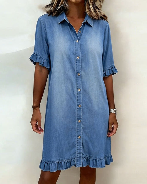 Artemis | Vestido vaquero cómodo con pliegues favorecedores - VENZA BARCELONA