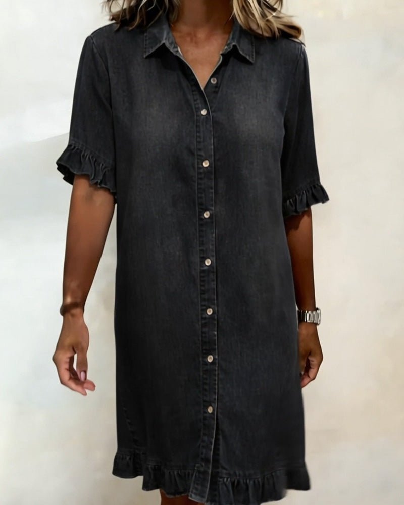 Artemis | Vestido vaquero cómodo con pliegues favorecedores - VENZA BARCELONA