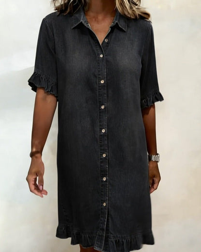 Artemis | Vestido vaquero cómodo con pliegues favorecedores - VENZA BARCELONA