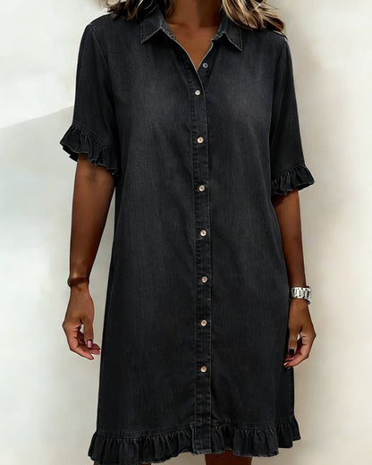 Artemis | Vestido vaquero cómodo con pliegues favorecedores - VENZA BARCELONA