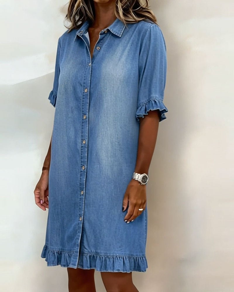 Artemis | Vestido vaquero cómodo con pliegues favorecedores - VENZA BARCELONA