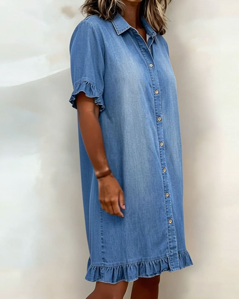 Artemis | Vestido vaquero cómodo con pliegues favorecedores - VENZA BARCELONA