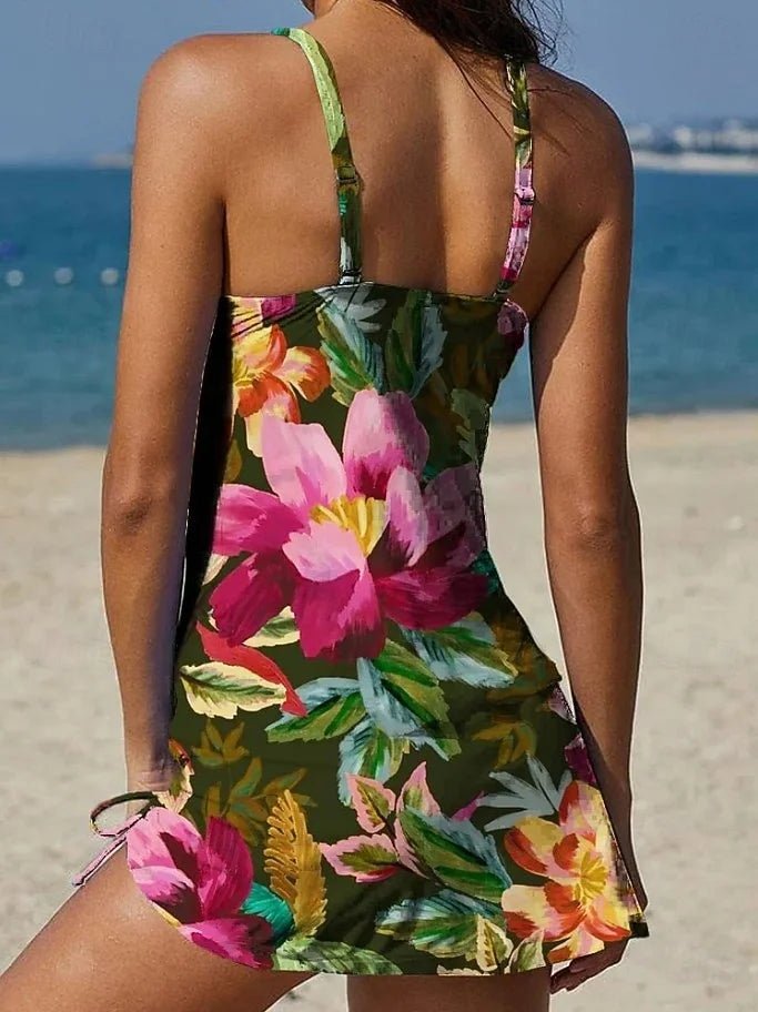 Capri - Tankini Floral Estampado Con Short Y Efecto Vientre Plano - VENZA BARCELONA