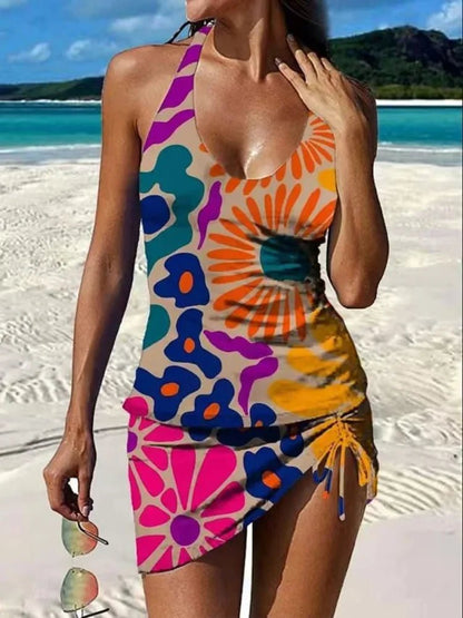 Capri - Tankini Floral Estampado Con Short Y Efecto Vientre Plano - VENZA BARCELONA