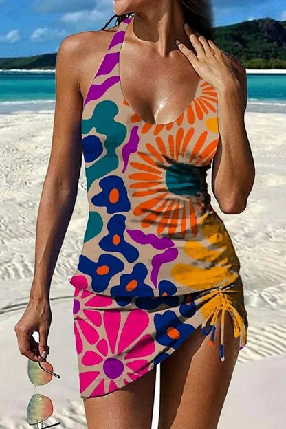 Capri - Tankini Floral Estampado Con Short Y Efecto Vientre Plano - VENZA BARCELONA