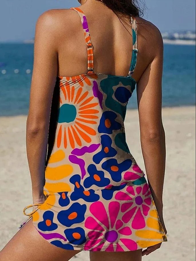 Capri - Tankini Floral Estampado Con Short Y Efecto Vientre Plano - VENZA BARCELONA