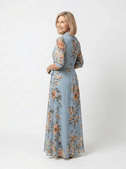 Cassandra | Vestido largo cruzado floral con escote en V - VENZA BARCELONA