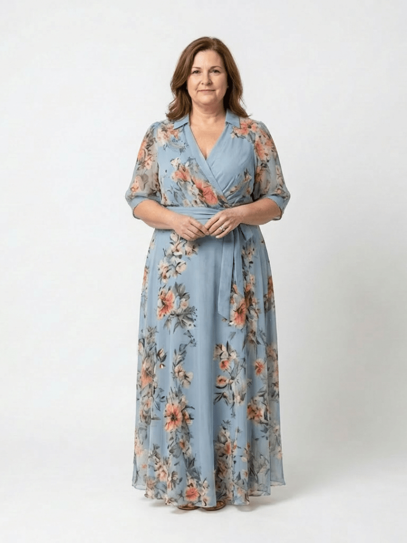 Cassandra | Vestido largo cruzado floral con escote en V - VENZA BARCELONA
