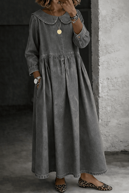 Daphne | Vestido vaquero con cuello Peter Pan - VENZA BARCELONA