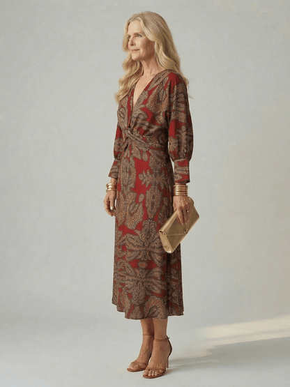 Fiorella | Vestido midi cruzado natural - VENZA BARCELONA