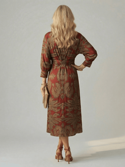 Fiorella | Vestido midi cruzado natural - VENZA BARCELONA