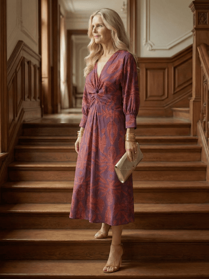 Fiorella | Vestido midi cruzado natural - VENZA BARCELONA