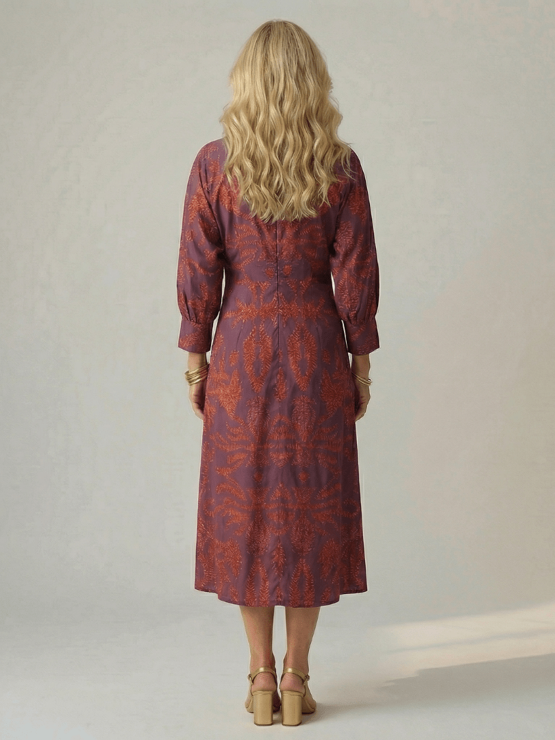 Fiorella | Vestido midi cruzado natural - VENZA BARCELONA