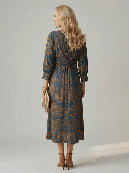 Fiorella | Vestido midi cruzado natural - VENZA BARCELONA