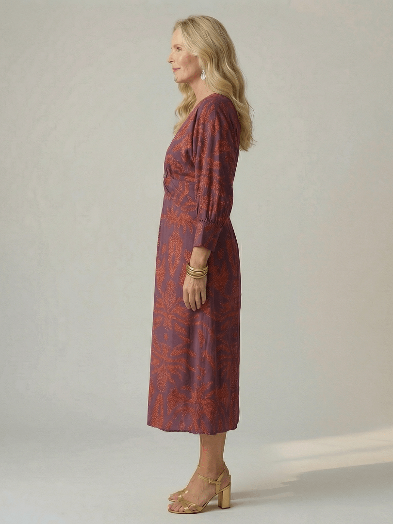 Fiorella | Vestido midi cruzado natural - VENZA BARCELONA