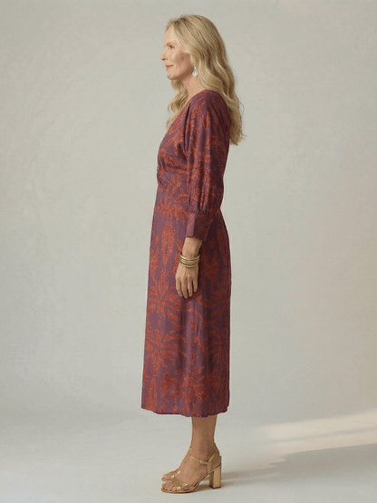 Fiorella | Vestido midi cruzado natural - VENZA BARCELONA