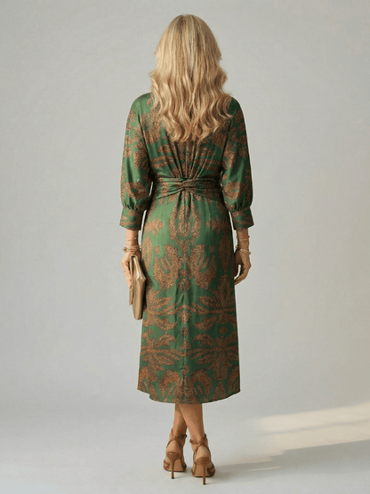 Fiorella | Vestido midi cruzado natural - VENZA BARCELONA
