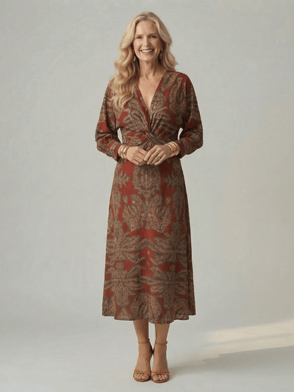 Fiorella | Vestido midi cruzado natural - VENZA BARCELONA