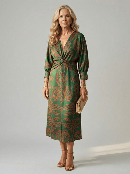 Fiorella | Vestido midi cruzado natural - VENZA BARCELONA