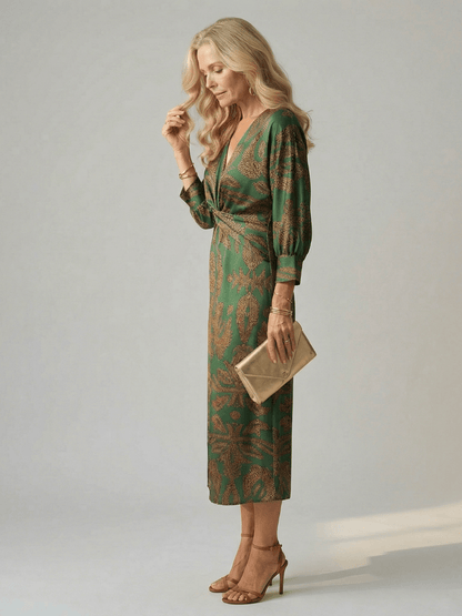 Fiorella | Vestido midi cruzado natural - VENZA BARCELONA