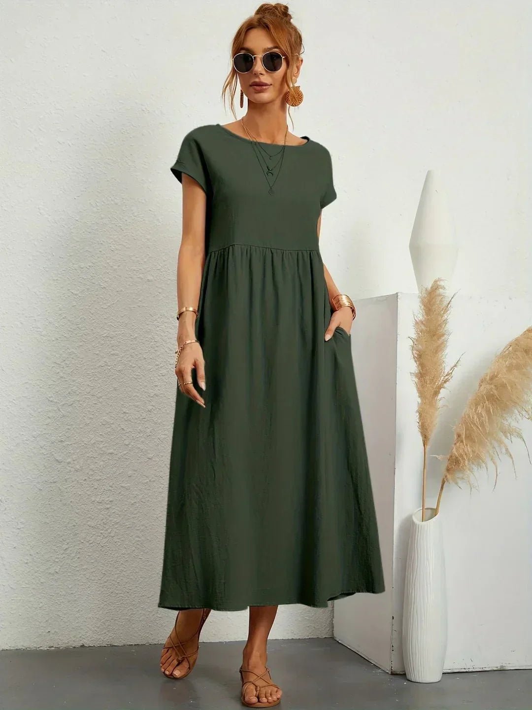 Gabriela™ | Vestido midi fluido de elegancia atemporal - VENZA BARCELONA