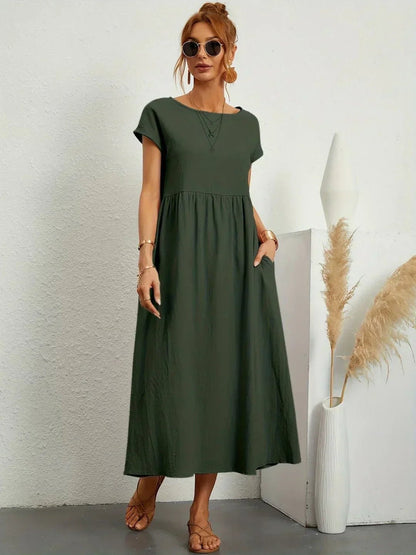 Gabriela™ | Vestido midi fluido de elegancia atemporal - VENZA BARCELONA