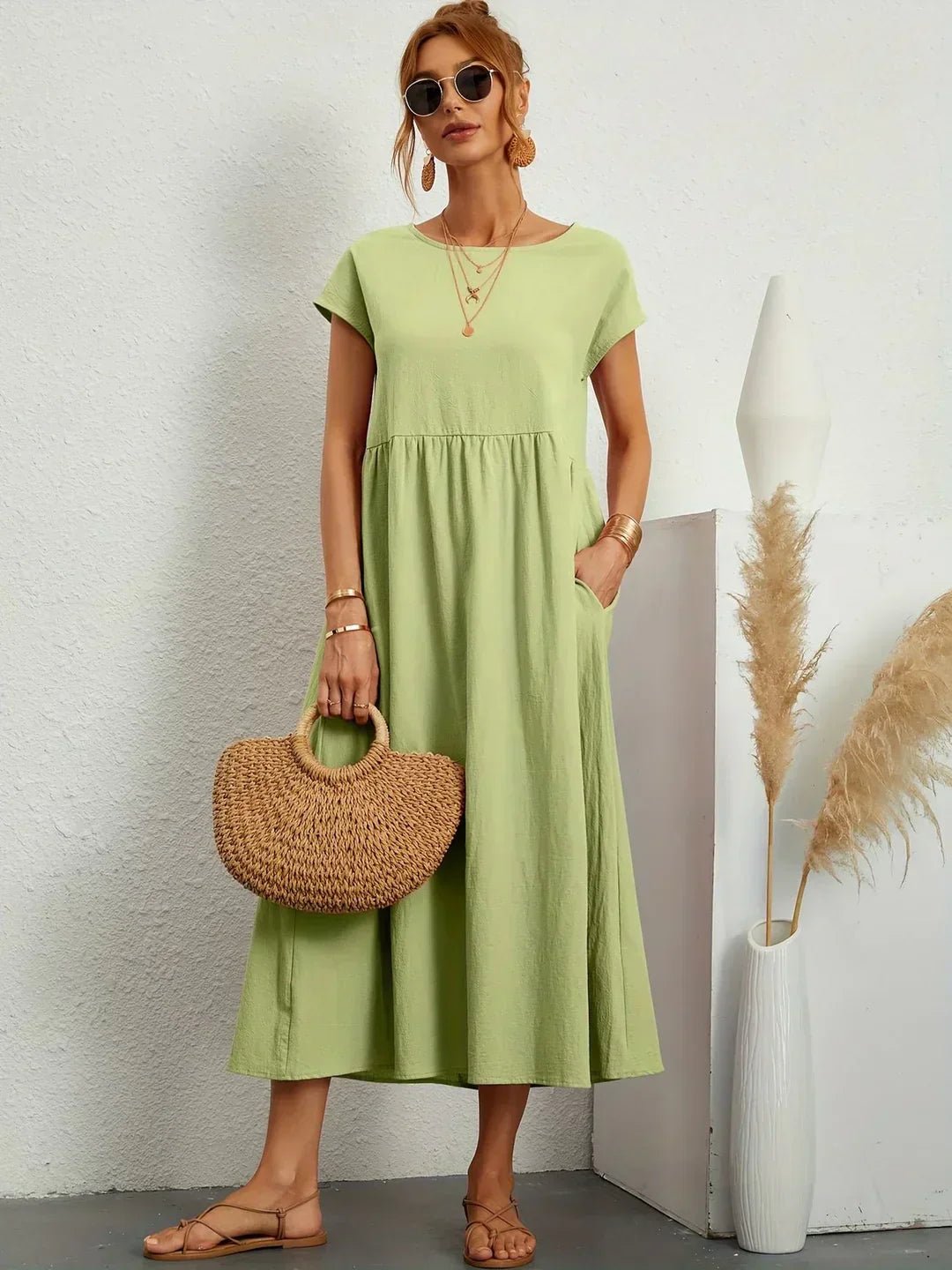 Gabriela™ | Vestido midi fluido de elegancia atemporal - VENZA BARCELONA