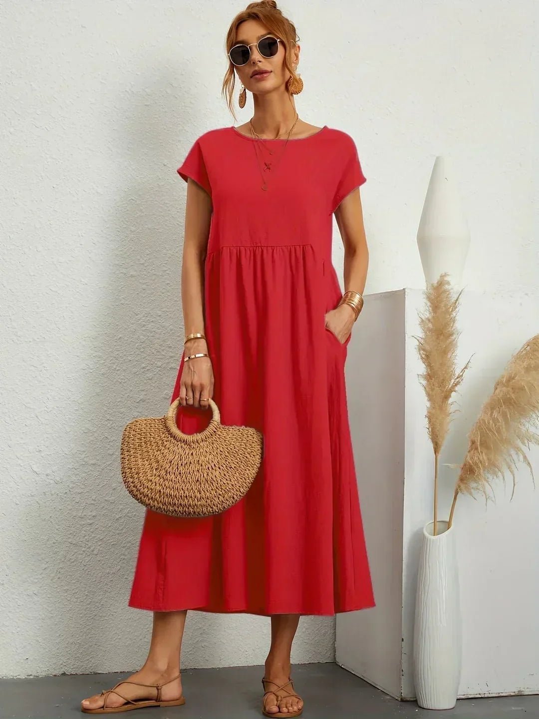 Gabriela™ | Vestido midi fluido de elegancia atemporal - VENZA BARCELONA