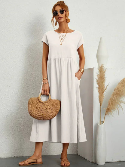 Gabriela™ | Vestido midi fluido de elegancia atemporal - VENZA BARCELONA