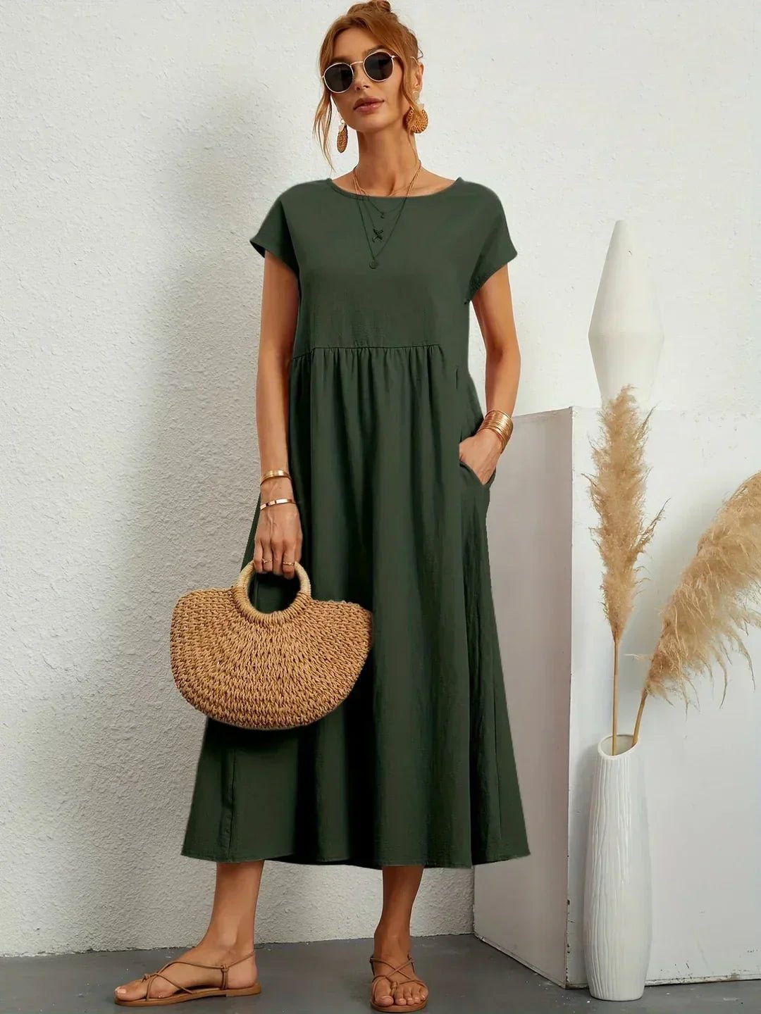 Gabriela™ | Vestido midi fluido de elegancia atemporal - VENZA BARCELONA