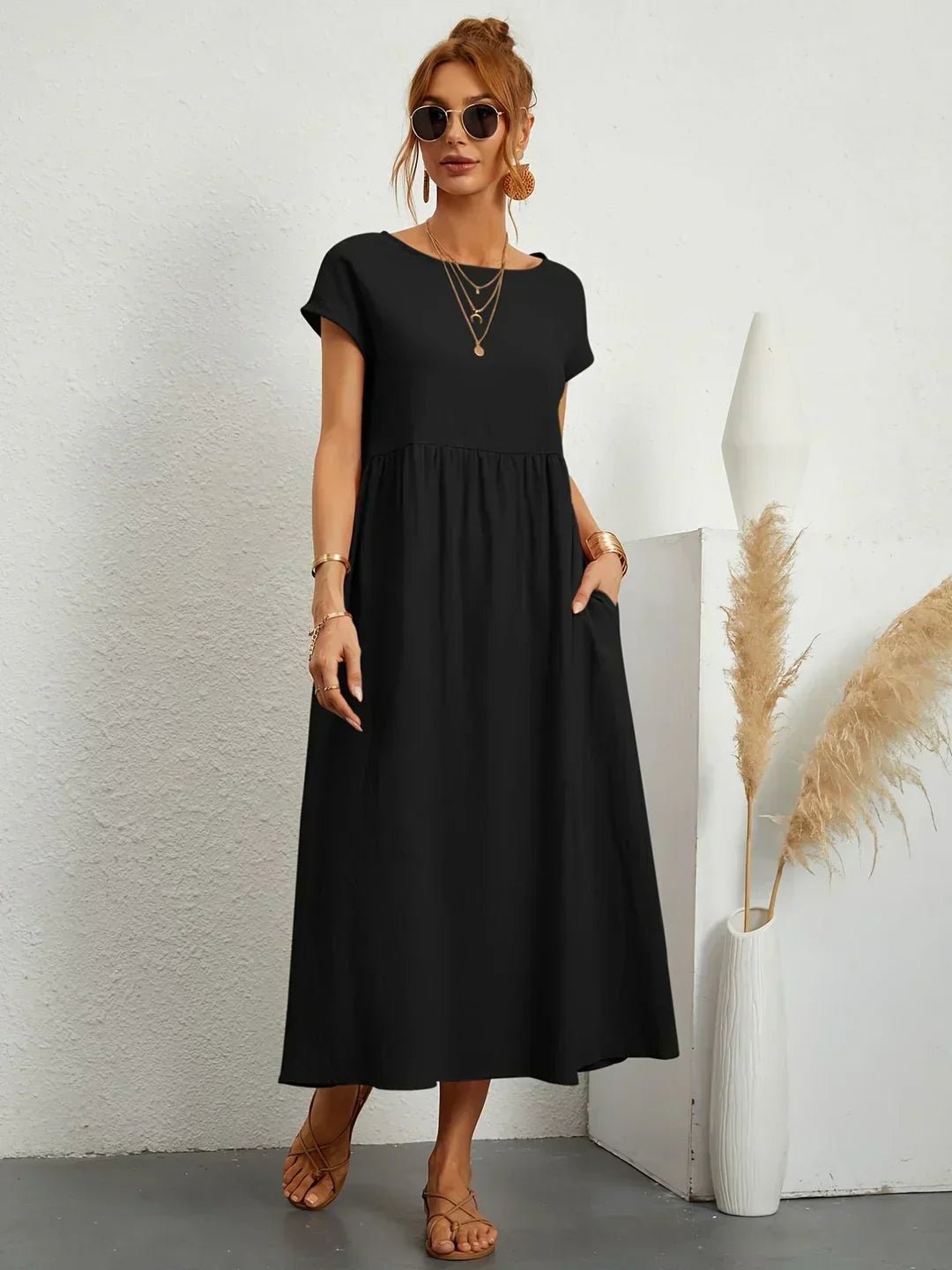 Gabriela™ | Vestido midi fluido de elegancia atemporal - VENZA BARCELONA