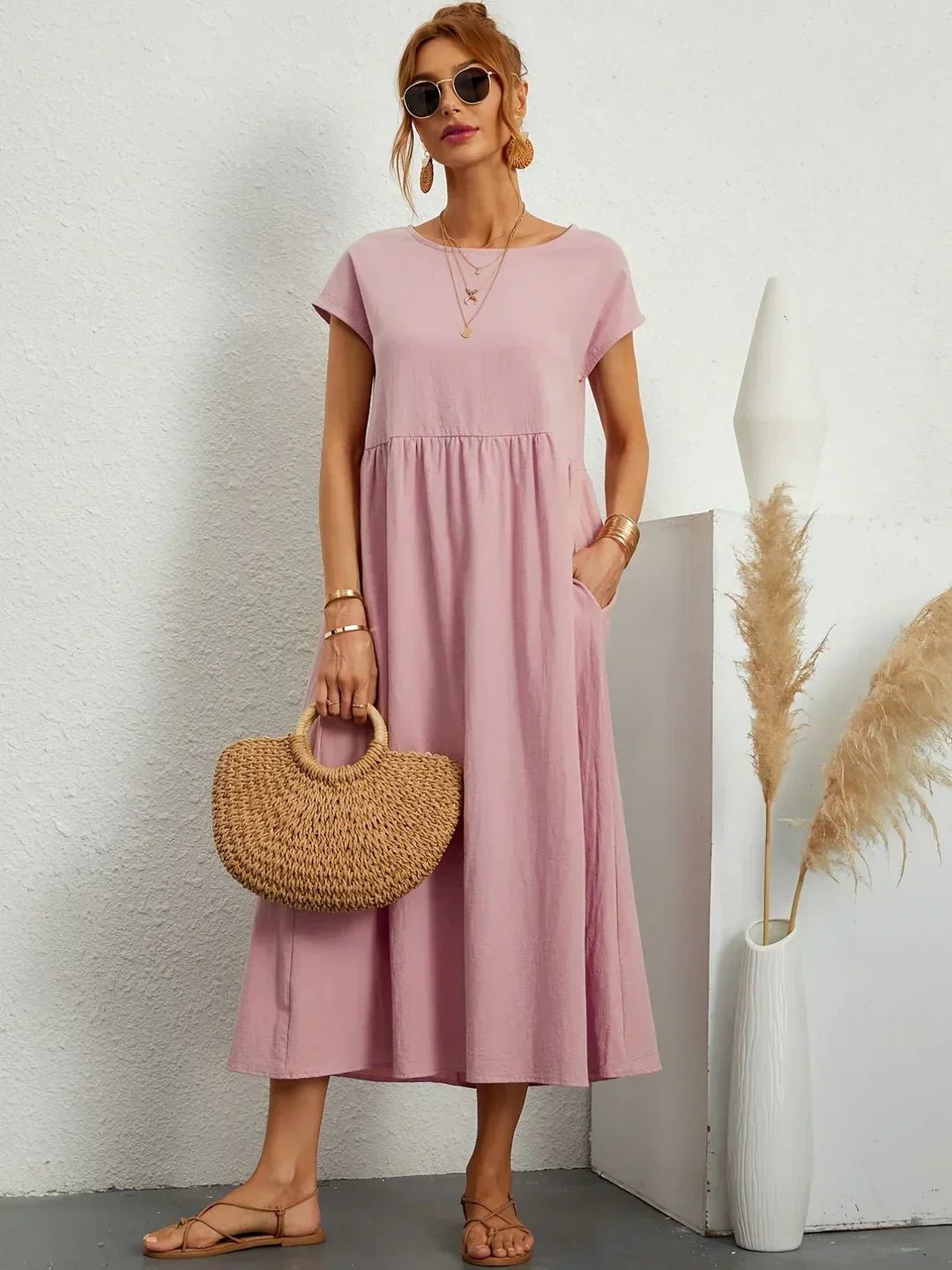 Gabriela™ | Vestido midi fluido de elegancia atemporal - VENZA BARCELONA