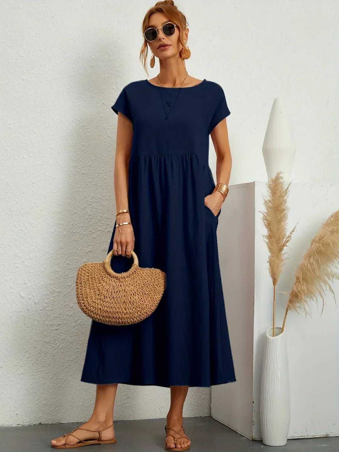 Gabriela™ | Vestido midi fluido de elegancia atemporal - VENZA BARCELONA