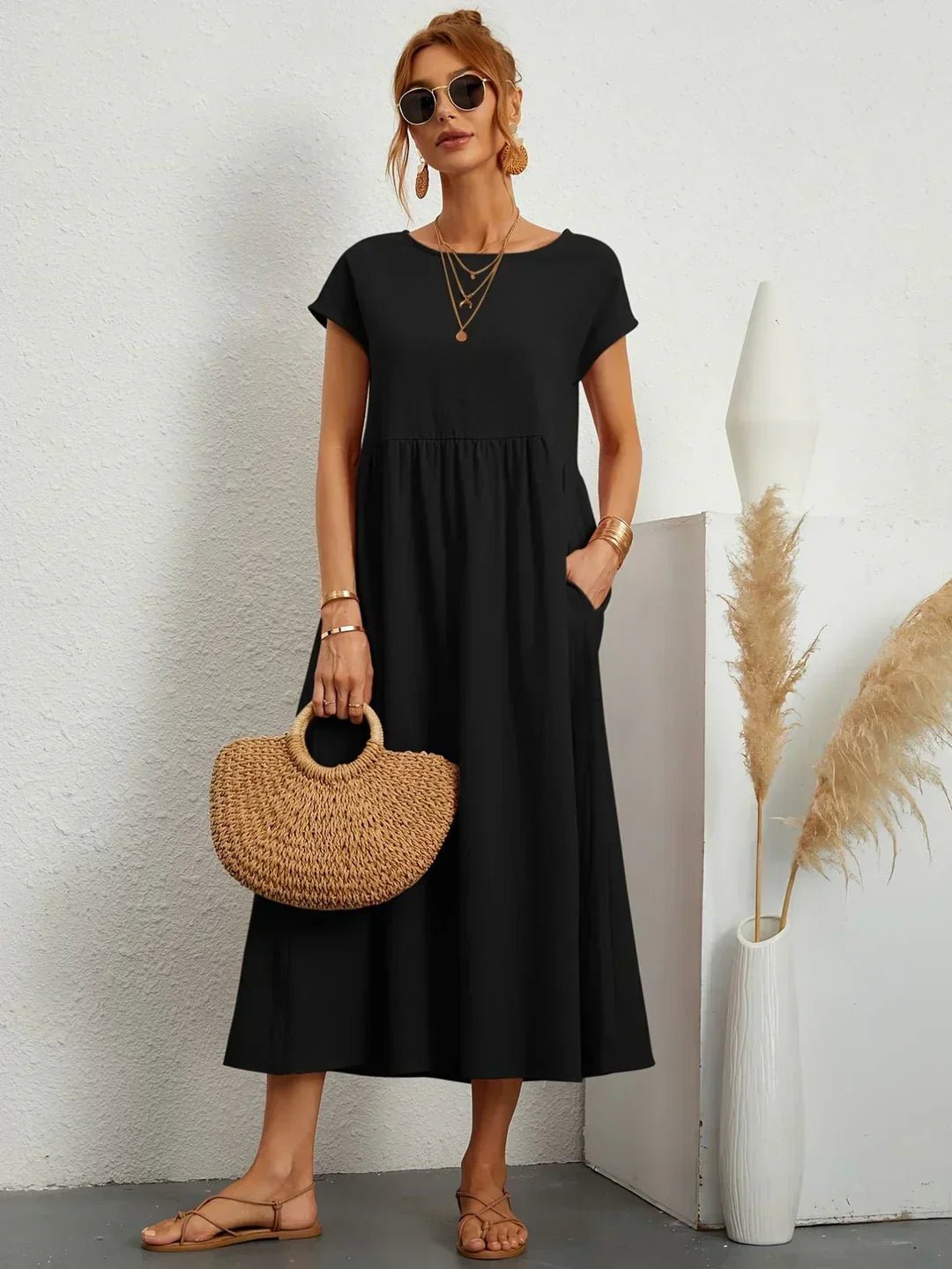 Gabriela™ | Vestido midi fluido de elegancia atemporal - VENZA BARCELONA